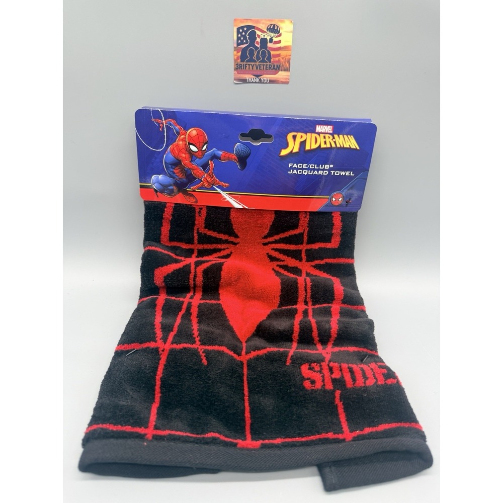Marvel Spider-Man Golf Tri-Fold Embroidered Jacquard Towel  Black & Red NWT